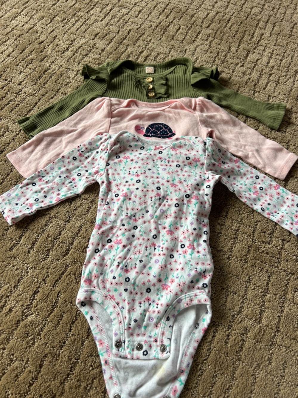 Girls' Floral Long-Sleeve One-Piece Bodysuit with Pink & Green Layers